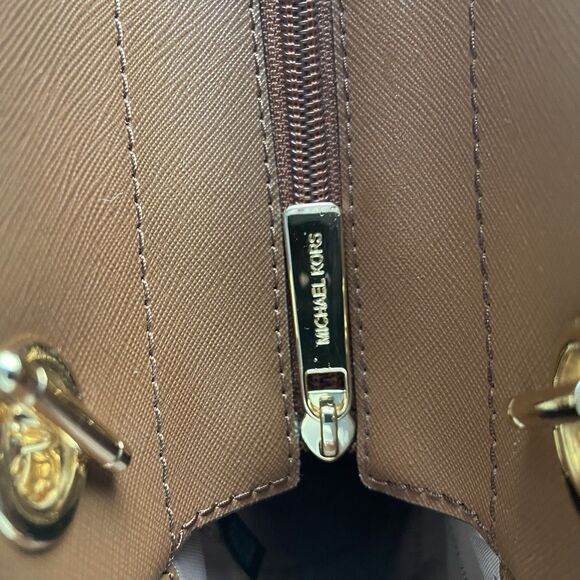 Michael Kors Jet Set Large Signature Logo Shoulder Bag Tote Brown Chain Strap - Picture 5 of 12